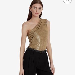 LAUREN Ralph Lauren Foil-Print Jersey One-Shoulder Top
